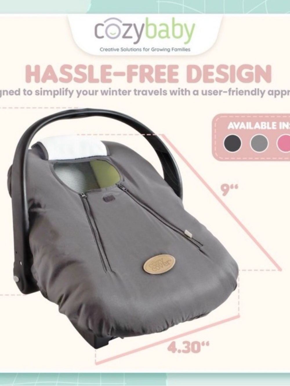 CozyCover Baby Infant Seat Carrier Cover Charcoal Grey very warm fall & winter